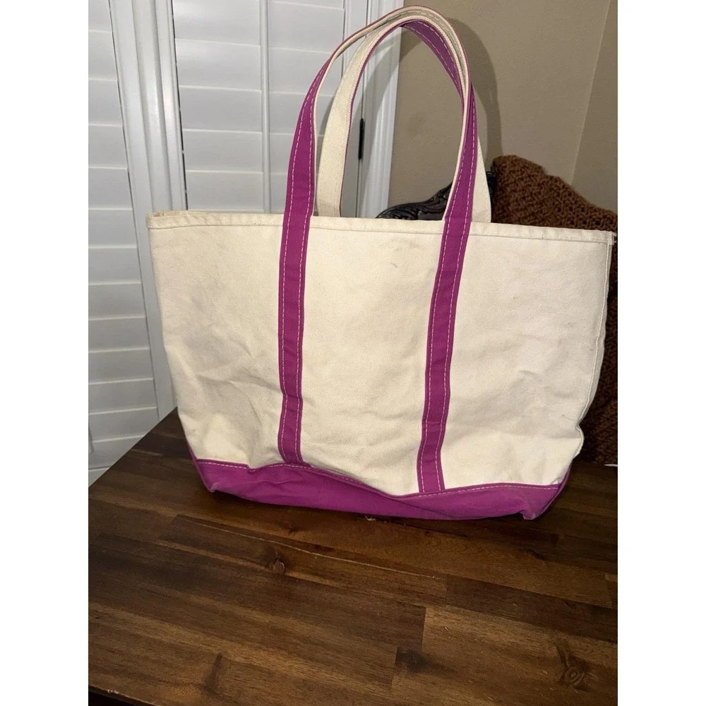 Vtg 90s LL Bean Large Boat and Tote Canvas  Short Magneta Handles Base *STAINS